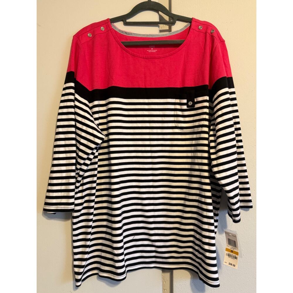 Karen Scott Petite Striped Colorblocked Top Hot Pink Size 3XL